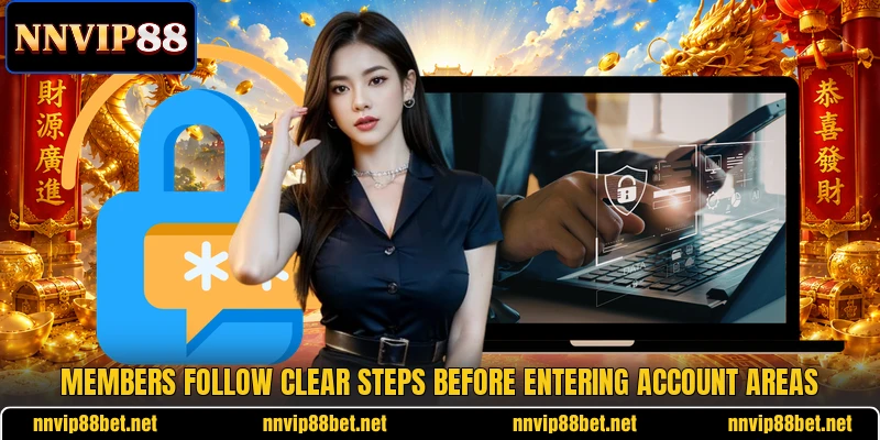 Members follow clear steps before entering account areas Members follow clear steps before entering account areas
