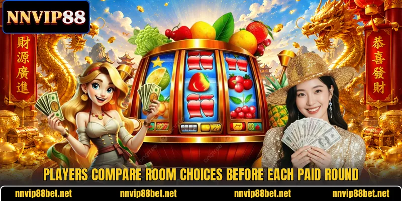 Players compare room choices before each paid round Players compare room choices before each paid round